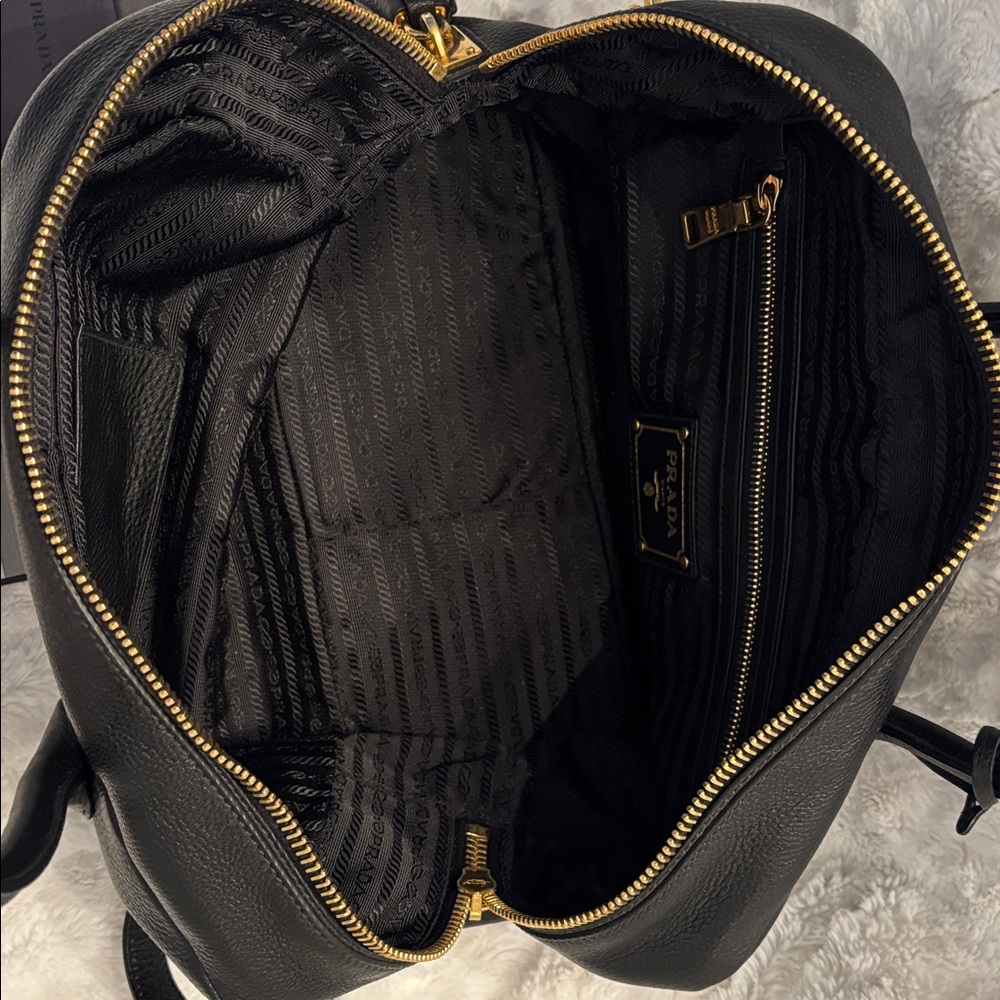 Prada Black Leather Satchel with Gold Accents - Picture 10 of 10